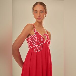 Farm Rio Red Fish Top Maxi Dress (XS)